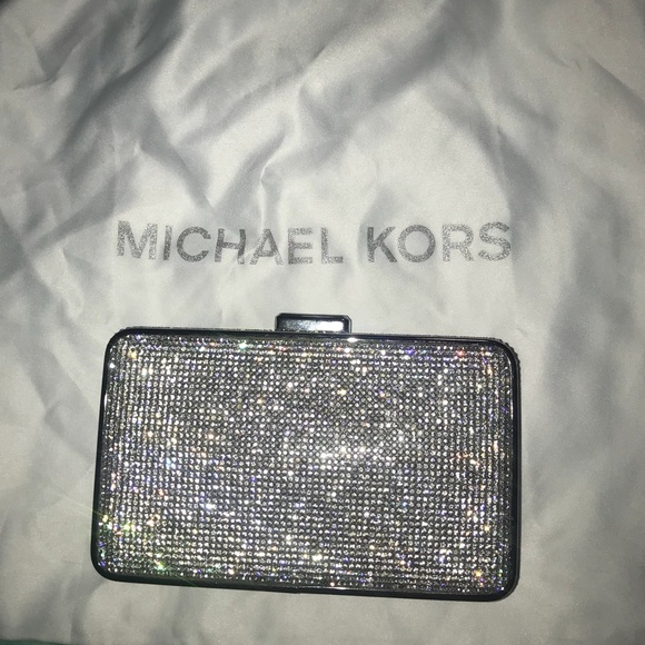 michael kors silver clutch purse